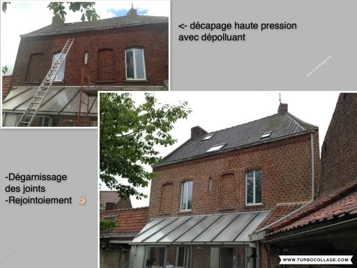 décapage + dépolluant , dégarnissage des joints et rejointoiement